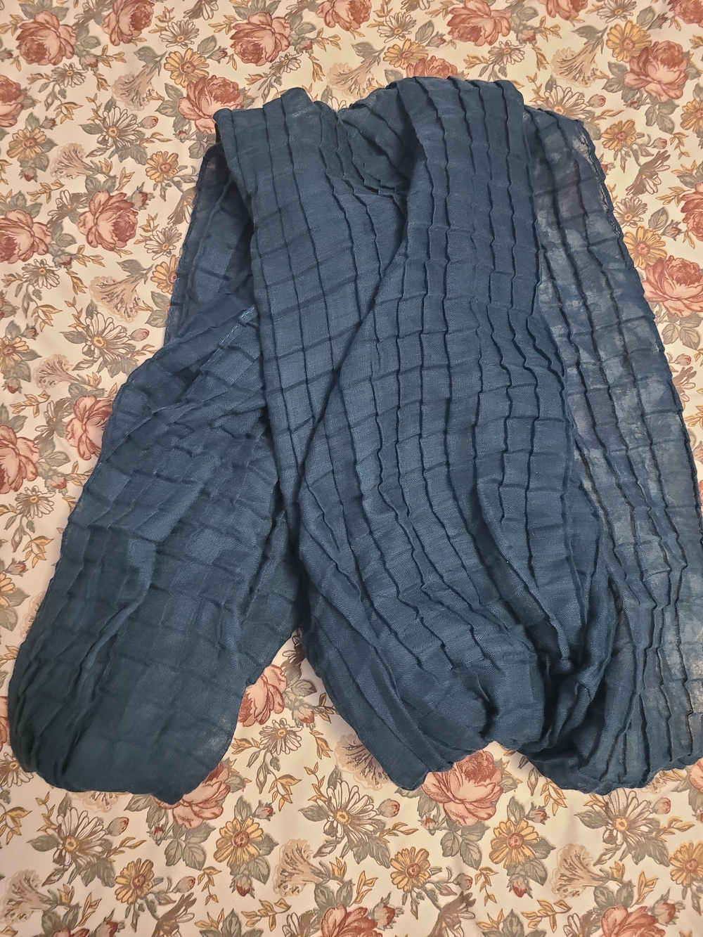 Textured Deep Blue Crinkled Scarf - Lightweight Wrap